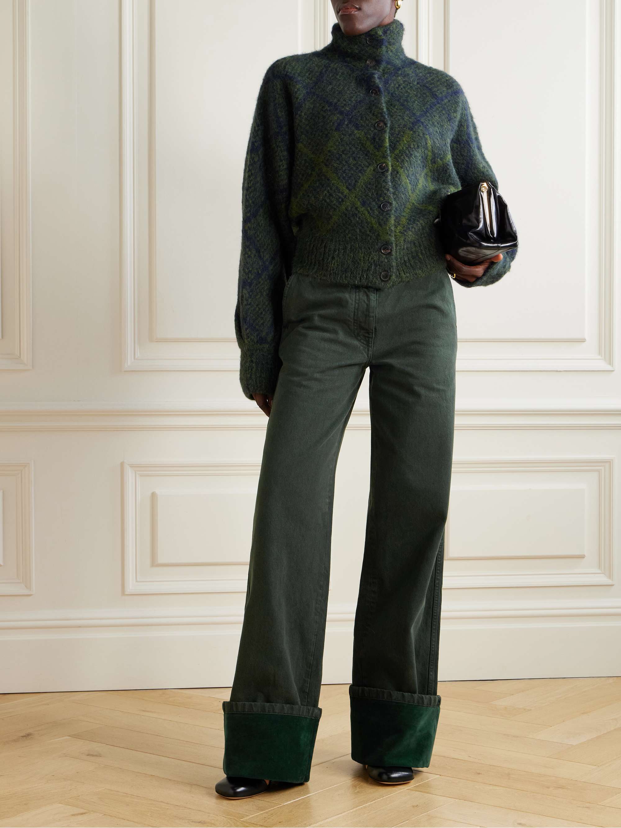 DRIES VAN NOTEN Velvet-trimmed mid-rise wide-leg jeans | NET-A-PORTER