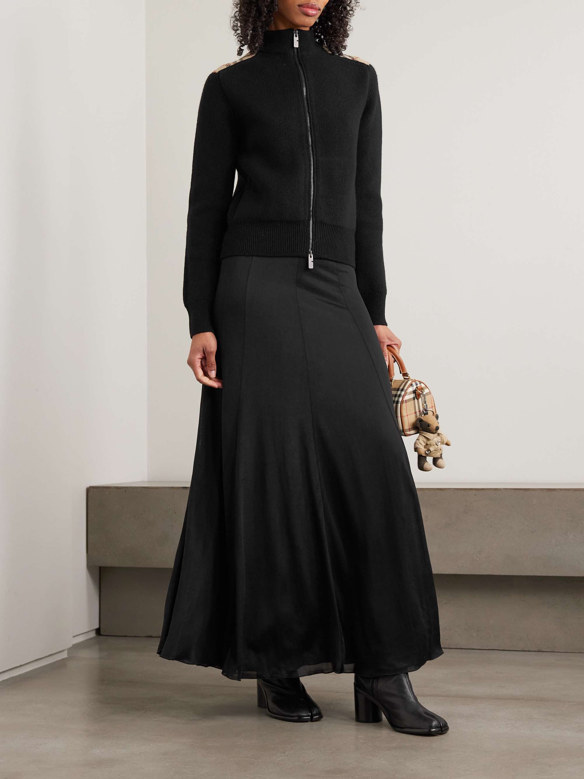 BURBERRY Checked ribbed wool and cashmere-blend turtleneck