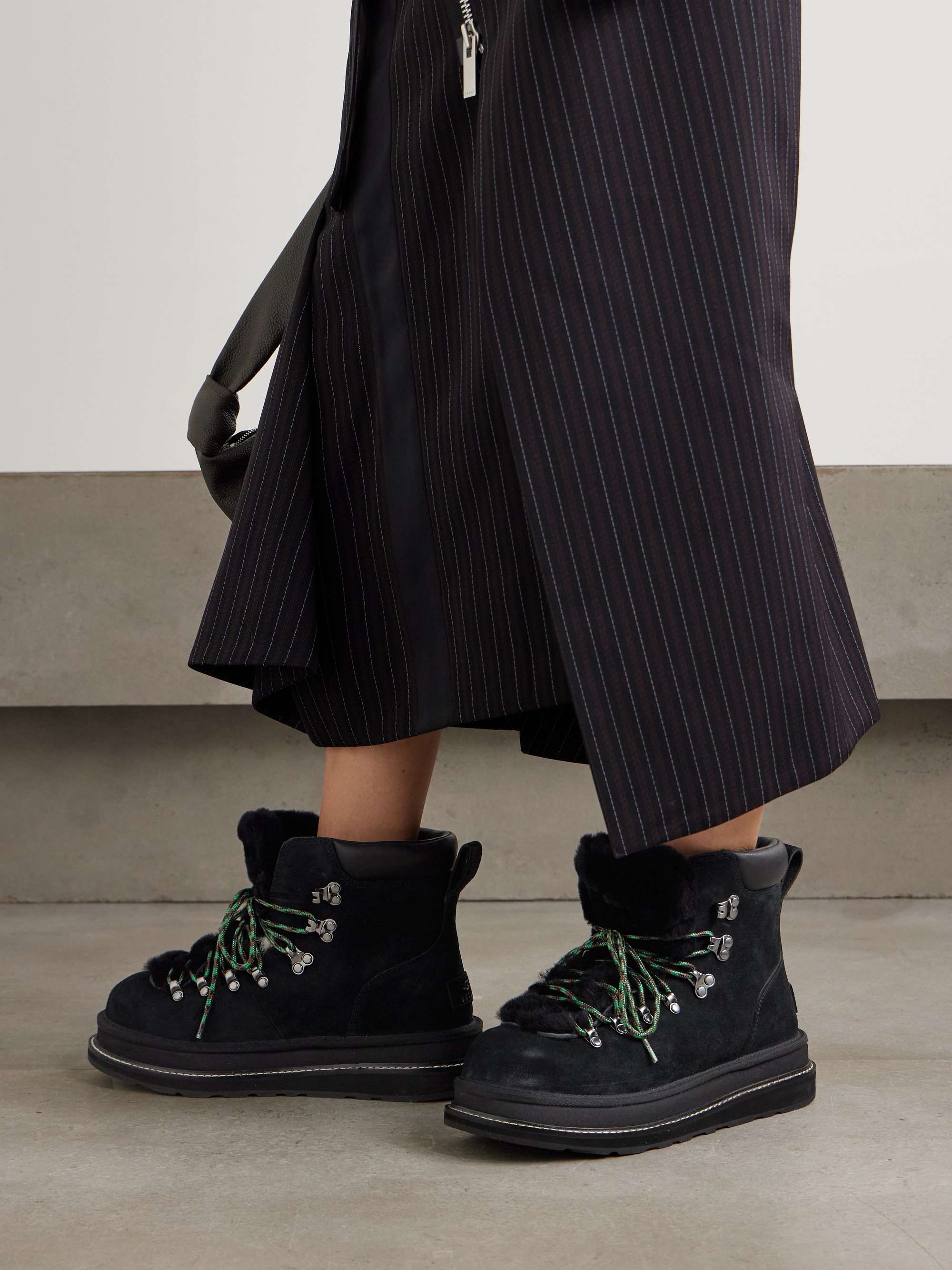 UGG + Sacai leather-trimmed shearling ankle boots | NET-A-PORTER
