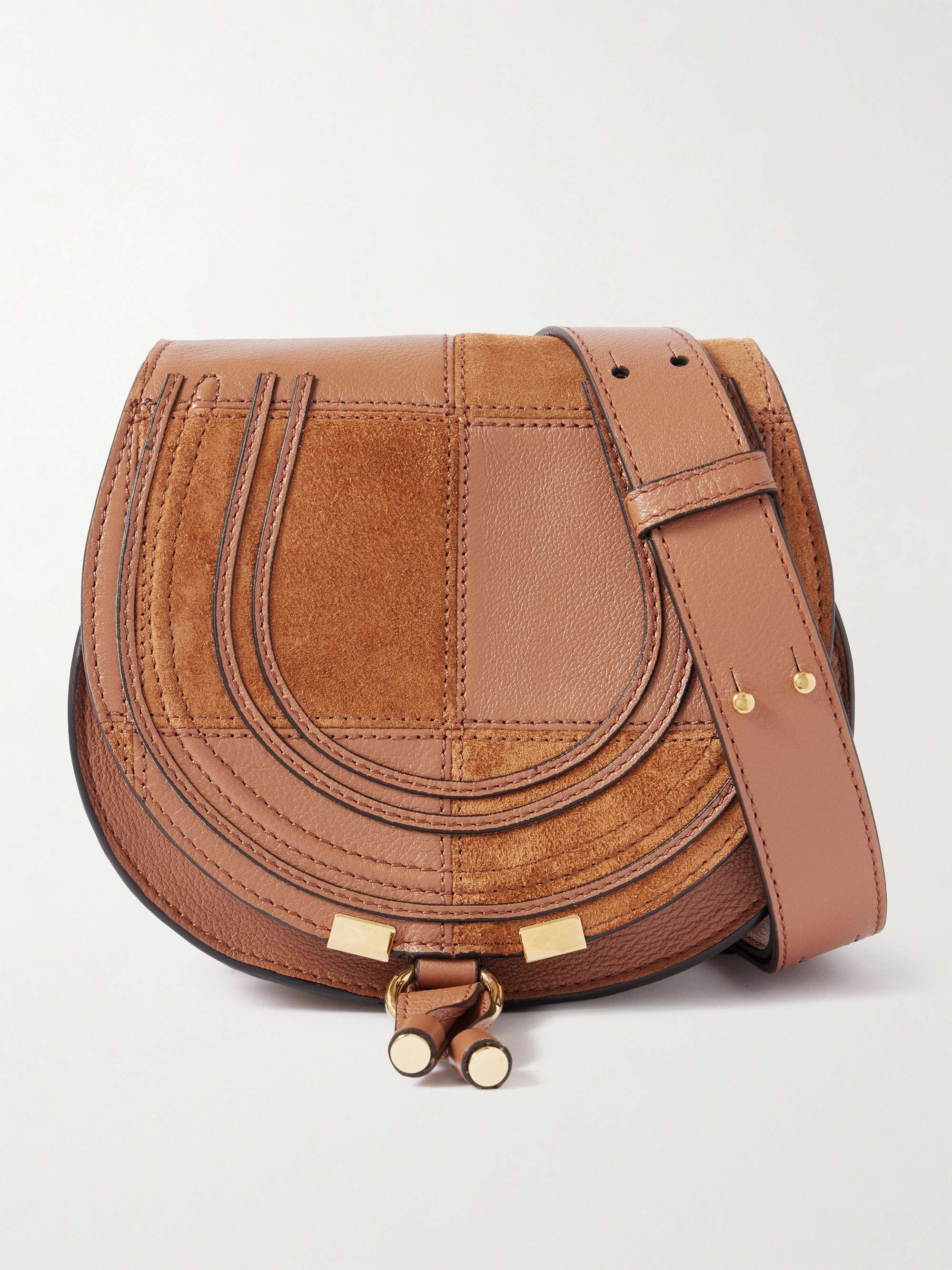 CHLOÉ Marcie patchwork leather and suede shoulder bag | NET-A-PORTER