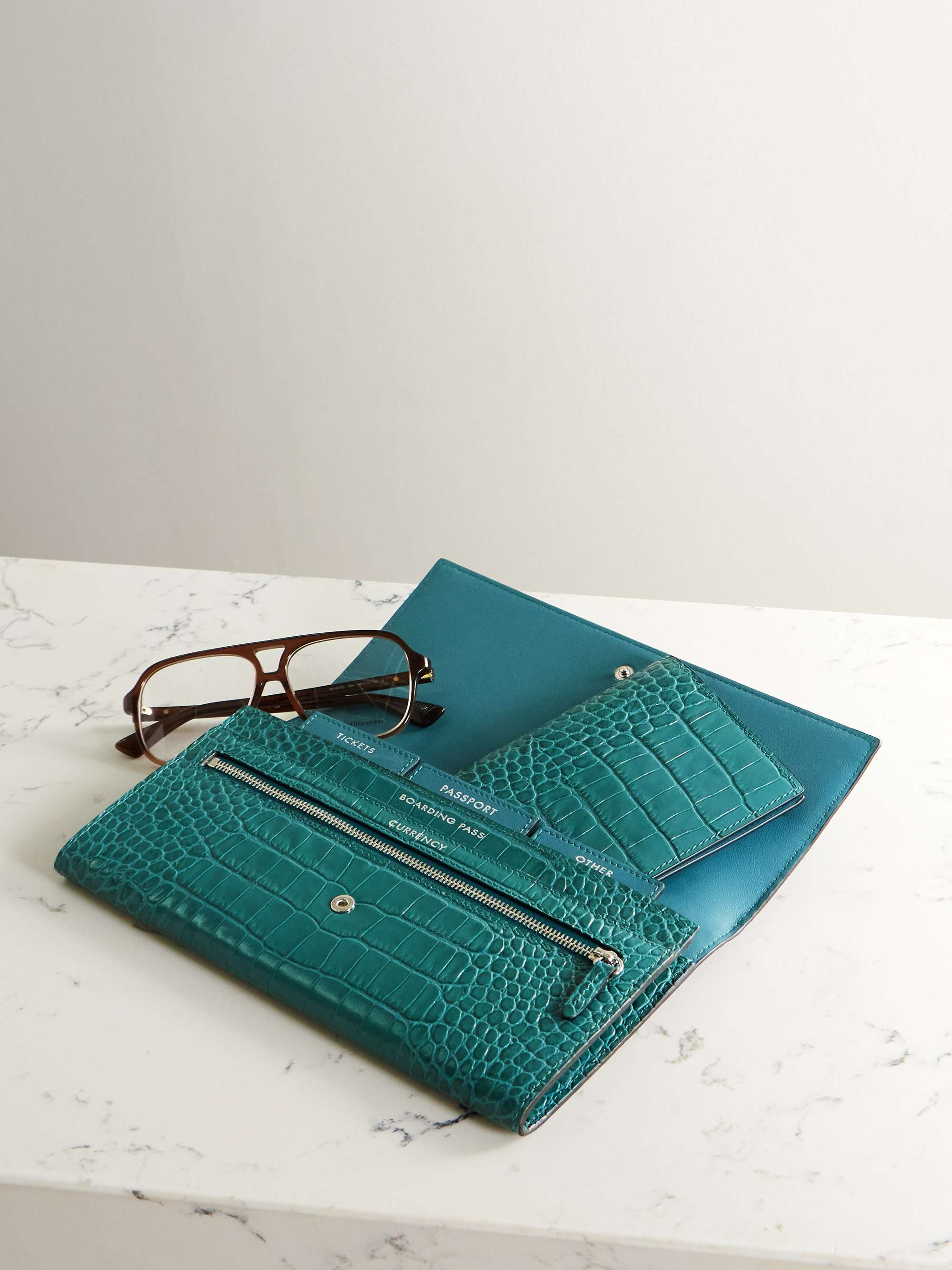 SMYTHSON Mara croc-effect leather passport holder | NET-A-PORTER