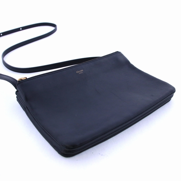 CELINE セリーヌ トリオ スモール ショルダーバッグ 中古(ブラック