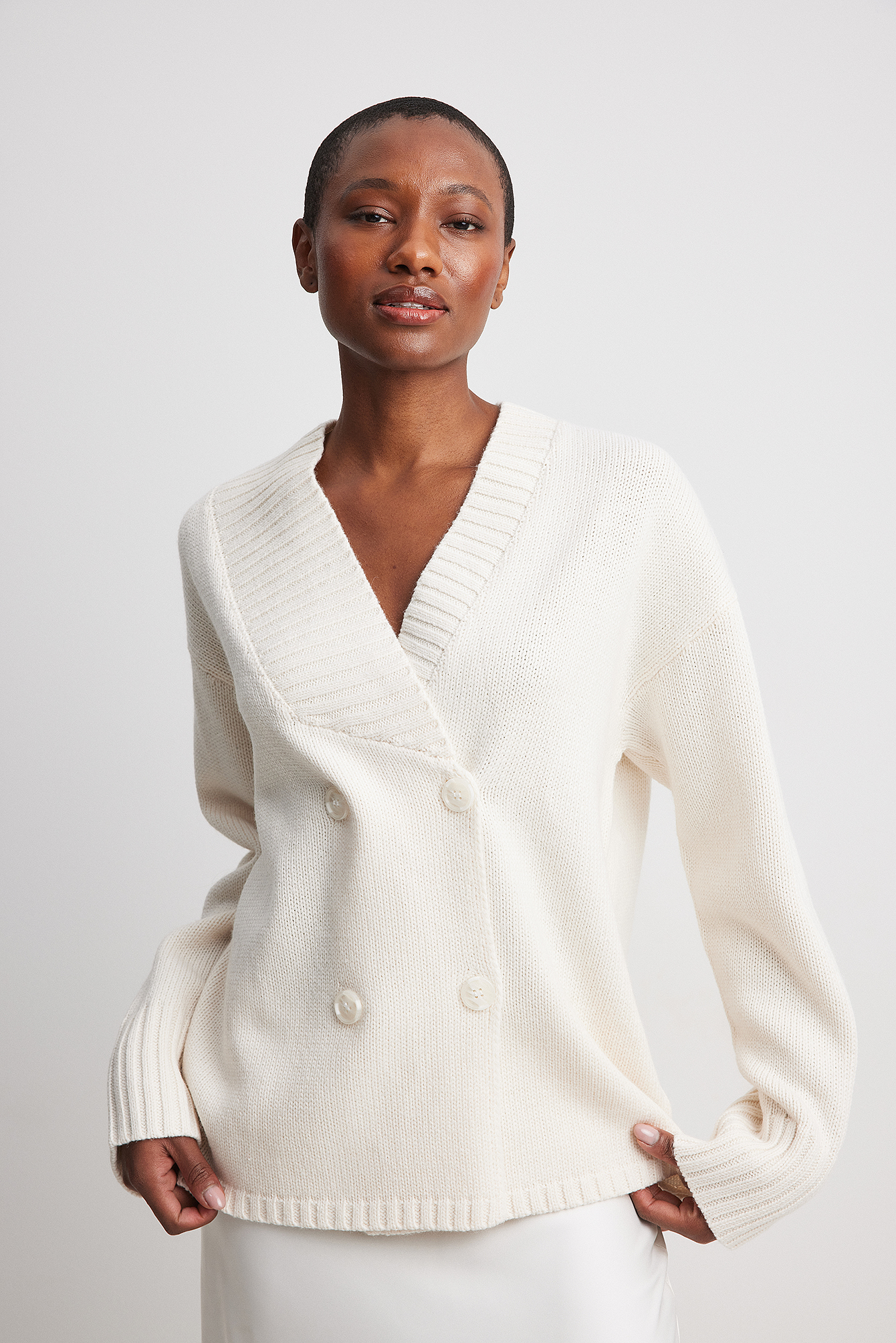 Oversized Heavy Knit Cardigan Offwhite | NA-KD