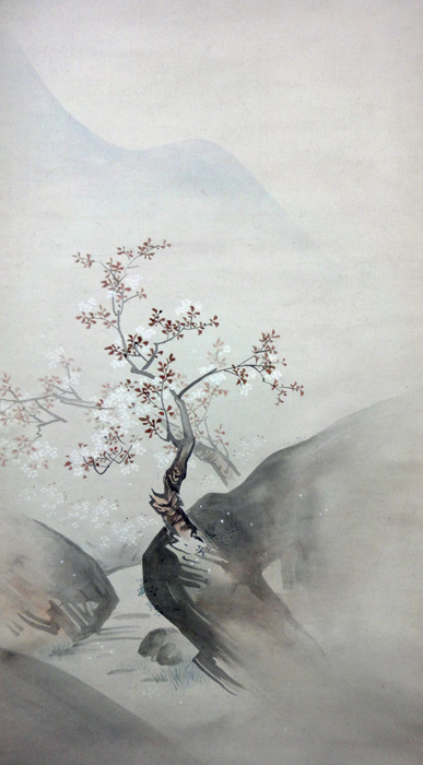 橋本雅邦 橋本雅邦 山水群鴉図 掛軸☆宝船☆N-113 桜山水