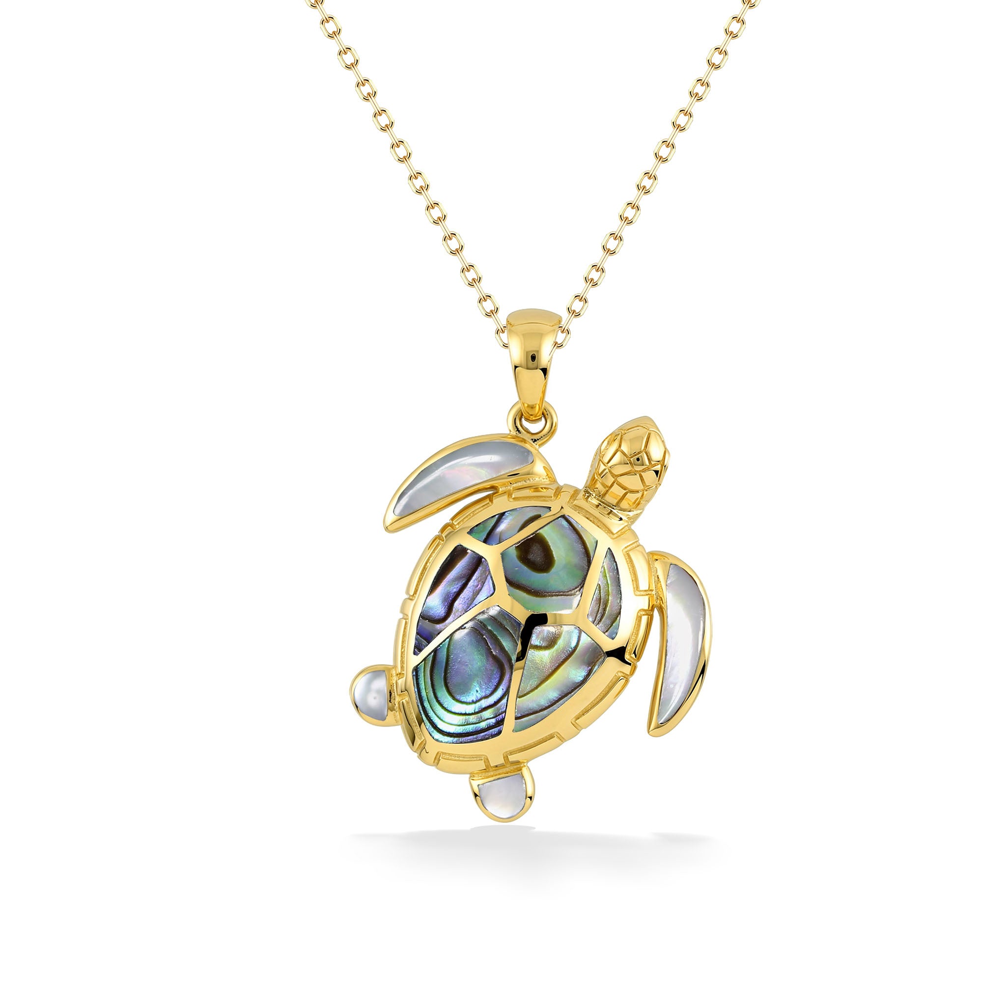 Abalone and White Mother of Pearl Sea Turtle Pendant & Chain – Na Hoku