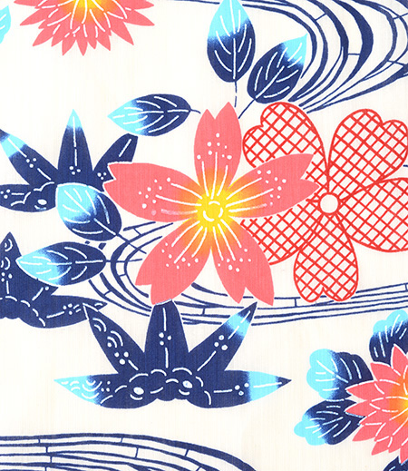 上下組 紅型 流水花（ベージュ／花） 浅草中屋-商品詳細：浅草中屋