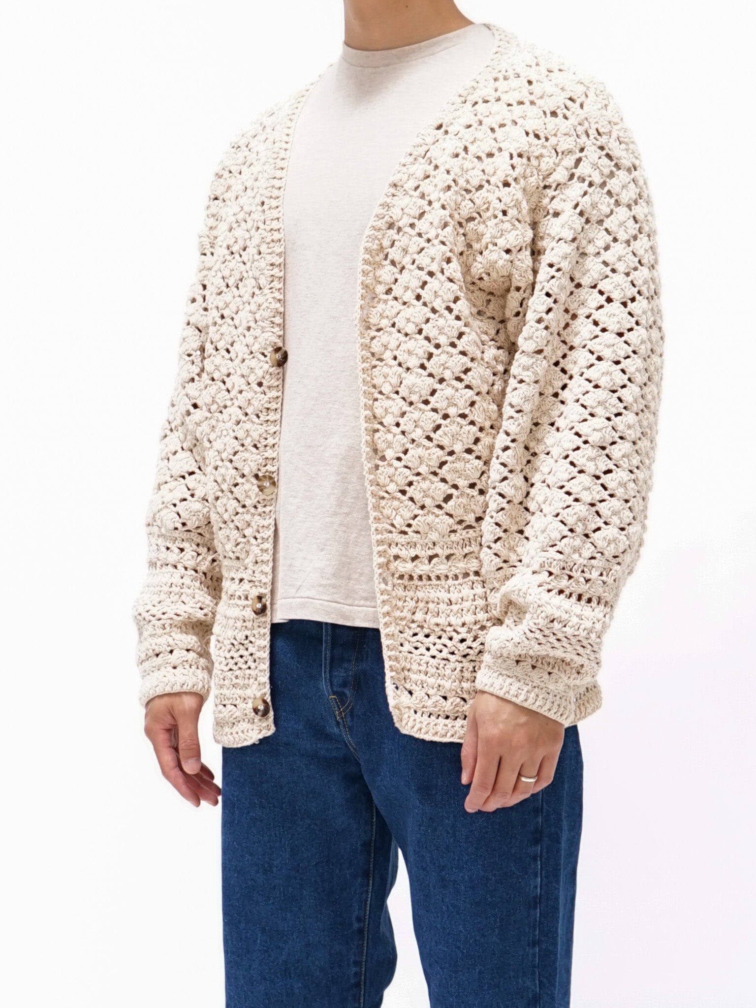 Namu Shop - Niche MacMahon Knitting Mills Crochet Cardigan - Natural