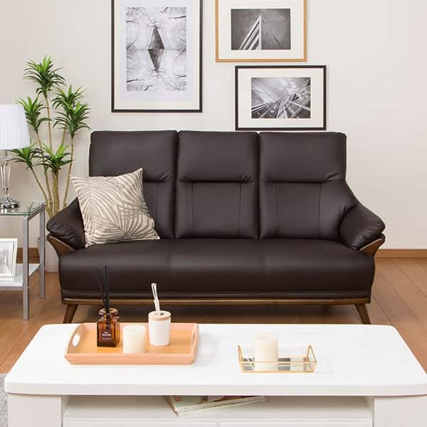 傷・汚れに強い 3人掛けソファ 合皮タイプ (コウテイ3 Nシールド DBR