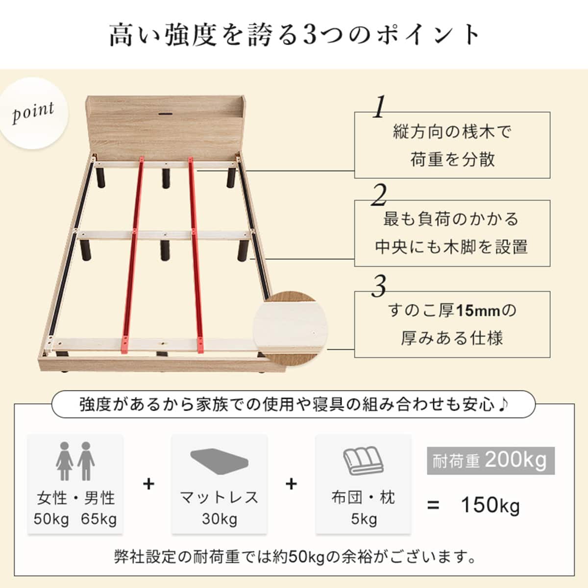 ダブル 棚付きすのこベッド (MRS GY) | ニトリネット【公式】 家具