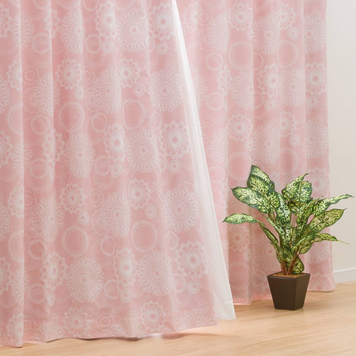 お好みサイズカーテン マシェリ2 ローズ(幅201-300/丈90-170cm