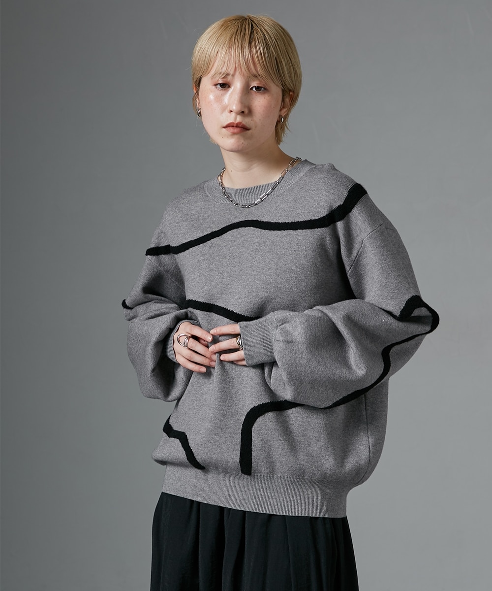 洗える】アート柄ジャガードニット ［Soiunique］ 体型カバー ゆったり