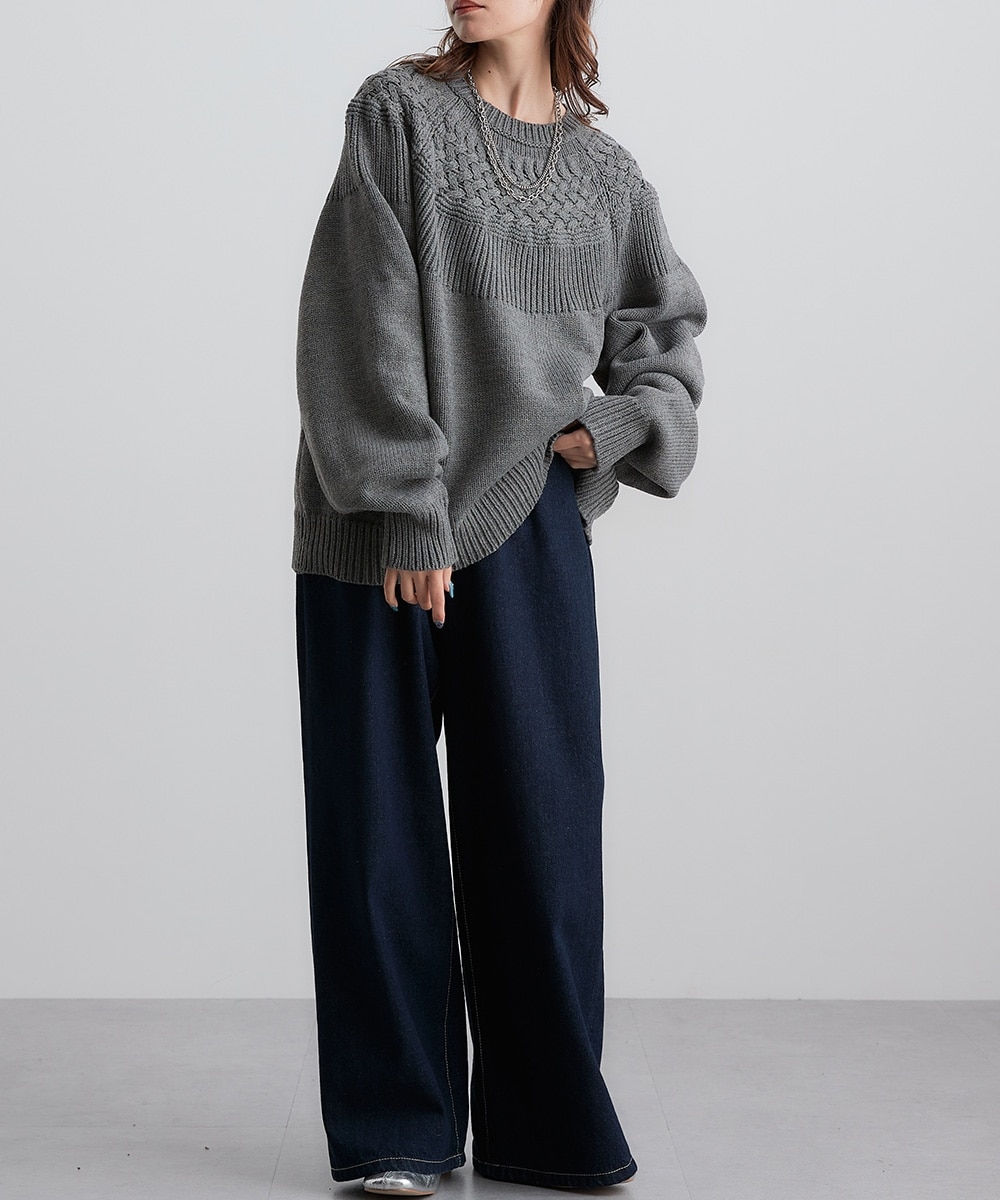 求心柄ケーブル編みニットプルオーバー ［Soiunique］ 着痩せ 華奢見え