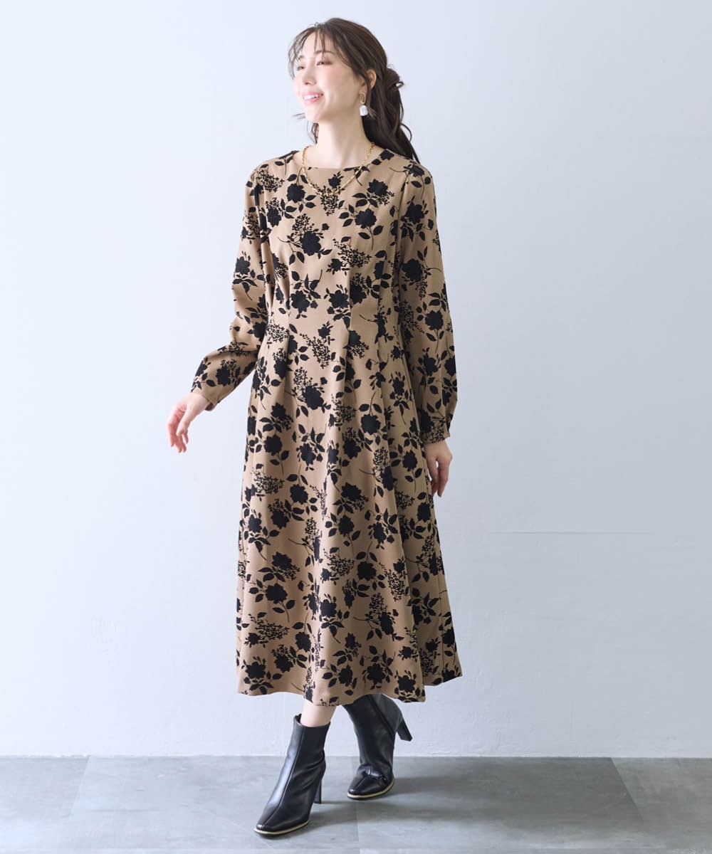 フロッキー花柄ワンピース＜大きいサイズ有＞【Hana服】 通販