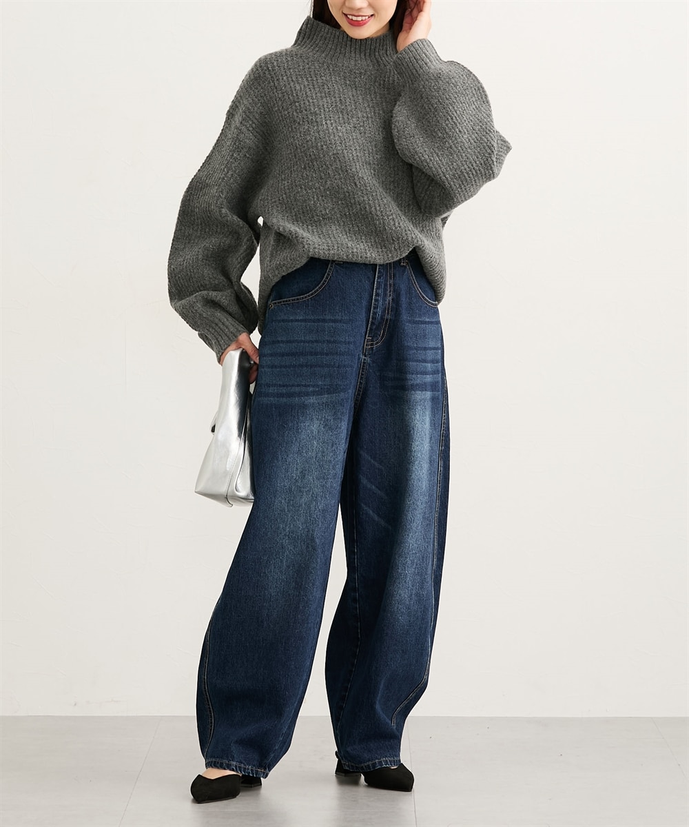 アルパカタッチワッフル編みハイネックニット【ウォッシャブル】 通販