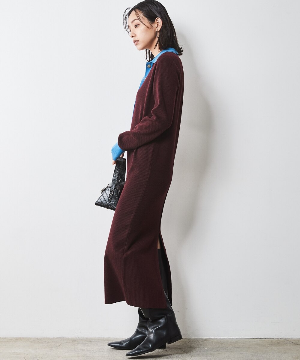 ポロ衿ニットロングワンピース＜大きいサイズ有＞シックスタイル 通販