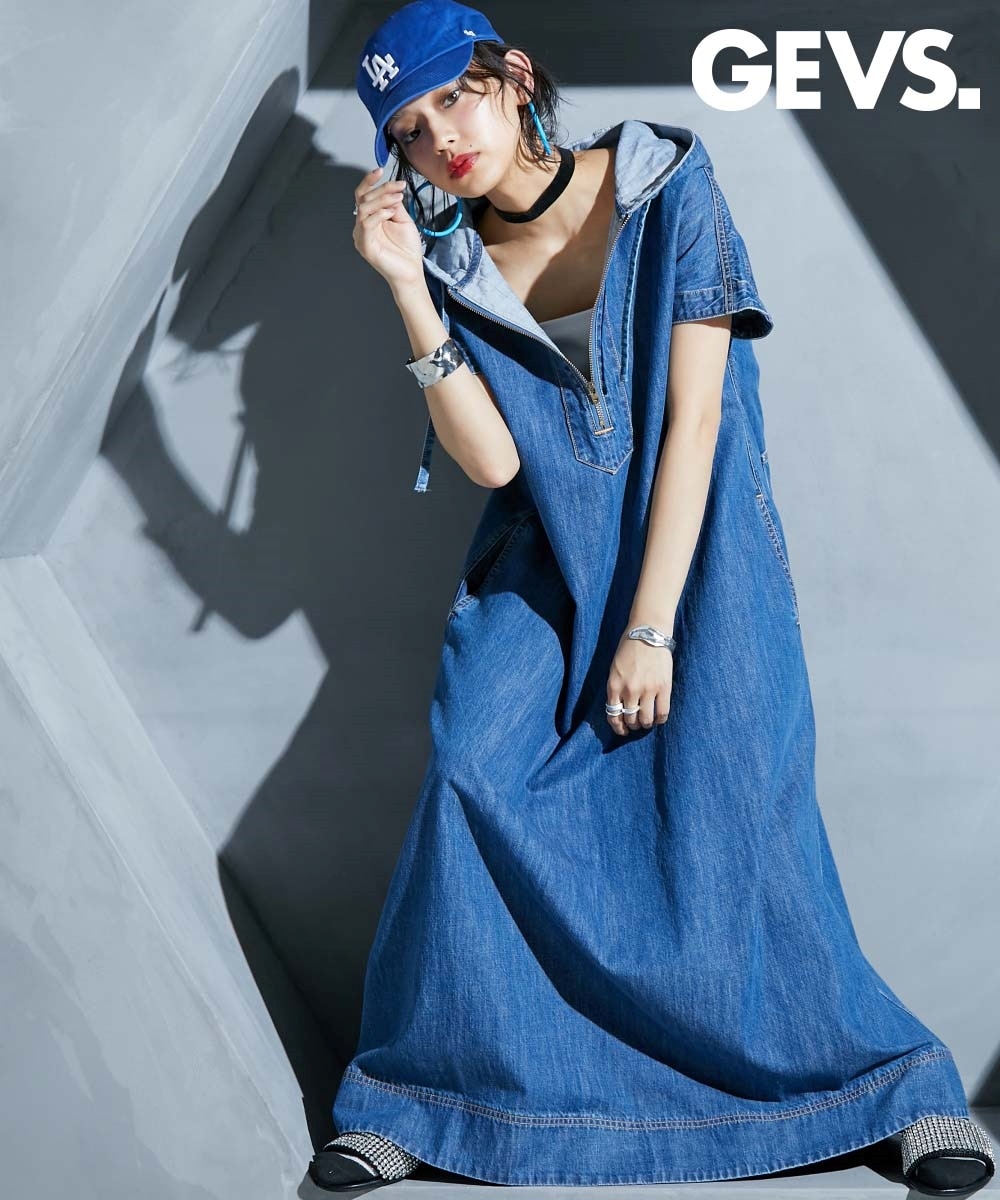 綿100％デニムパーカーマキシワンピース＜大きいサイズ有＞GEVS. 通販