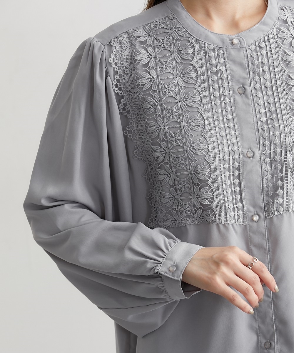 バンドカラーレース切替長袖ブラウス 通販【ニッセン】