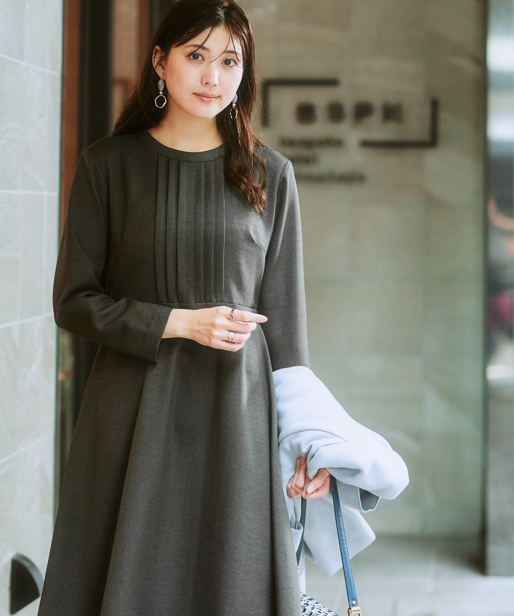 裏微起毛】ウール調フロントタックフレアワンピース 通販【ニッセン】