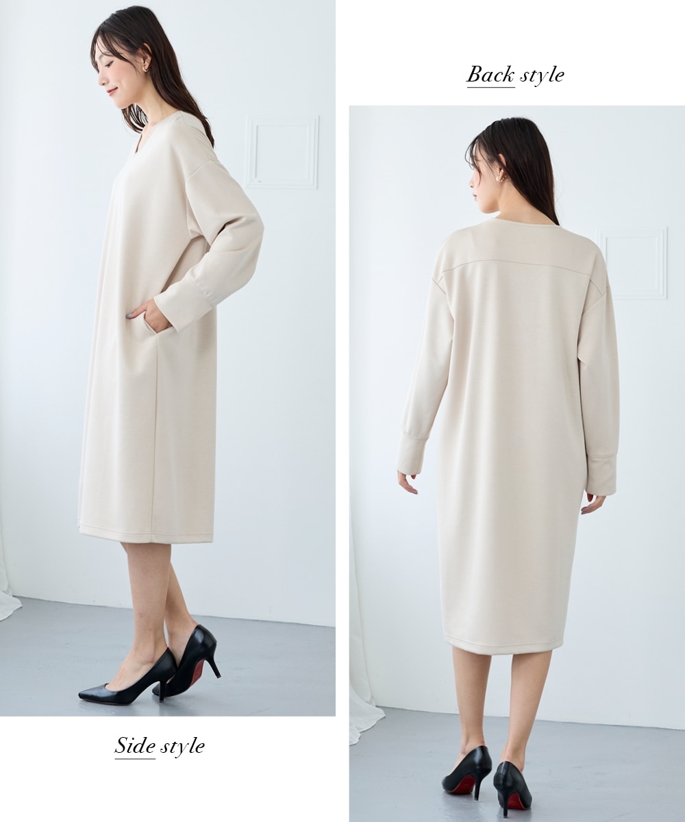 大きいサイズ＞なめらかポンチゆるシルエットVネックコクーン