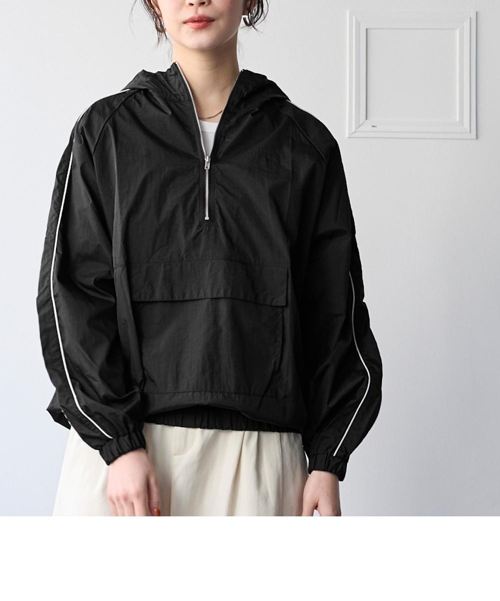 大きいサイズ＞エアーナイロン配色パイピングアノラックパーカー（はっ