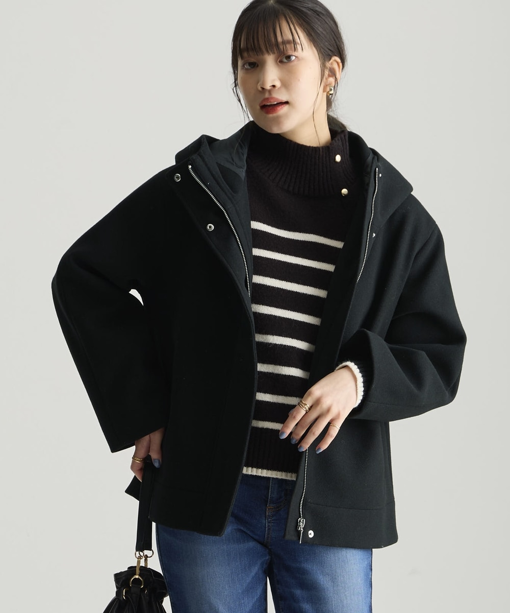 大きいサイズ＞ 軽やかフェイクウールフードショートコート 通販