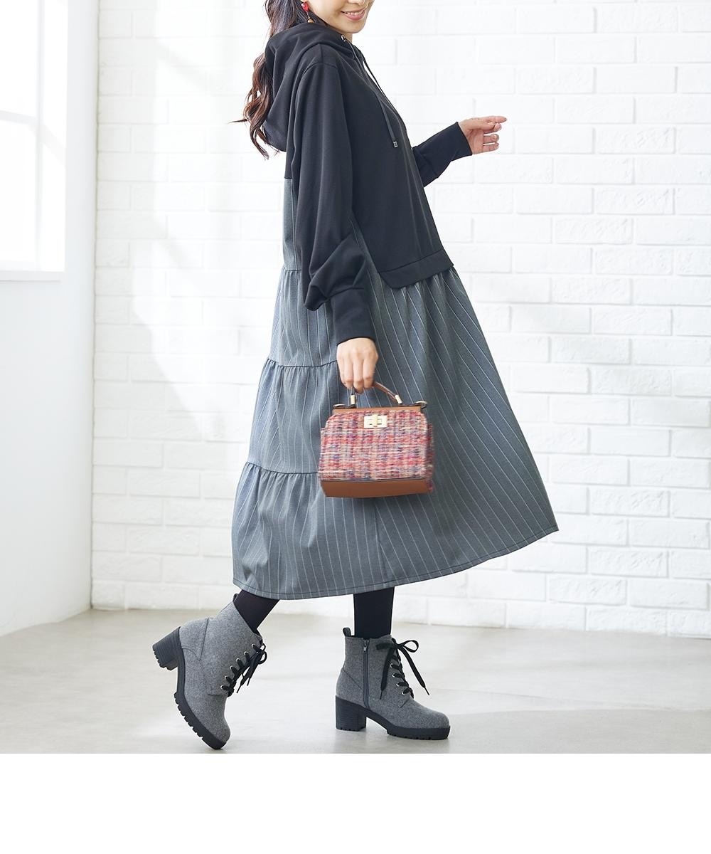 フード付バックティアード異素材ドッキングワンピース【Otona Purete