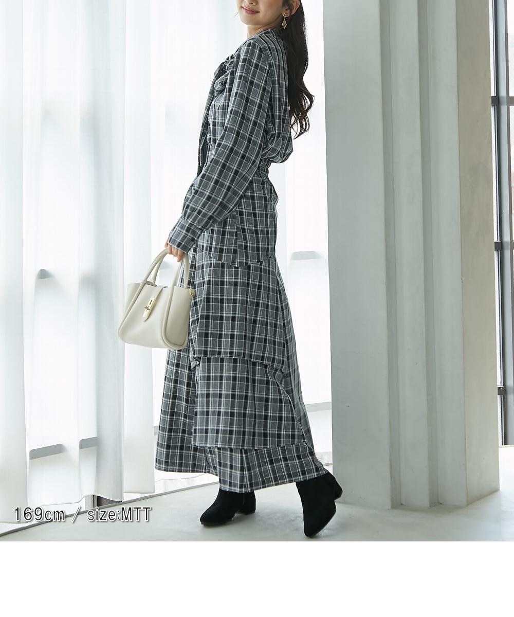 高身長 チェック柄ボウタイブラウス（セットアップ対応）（トール