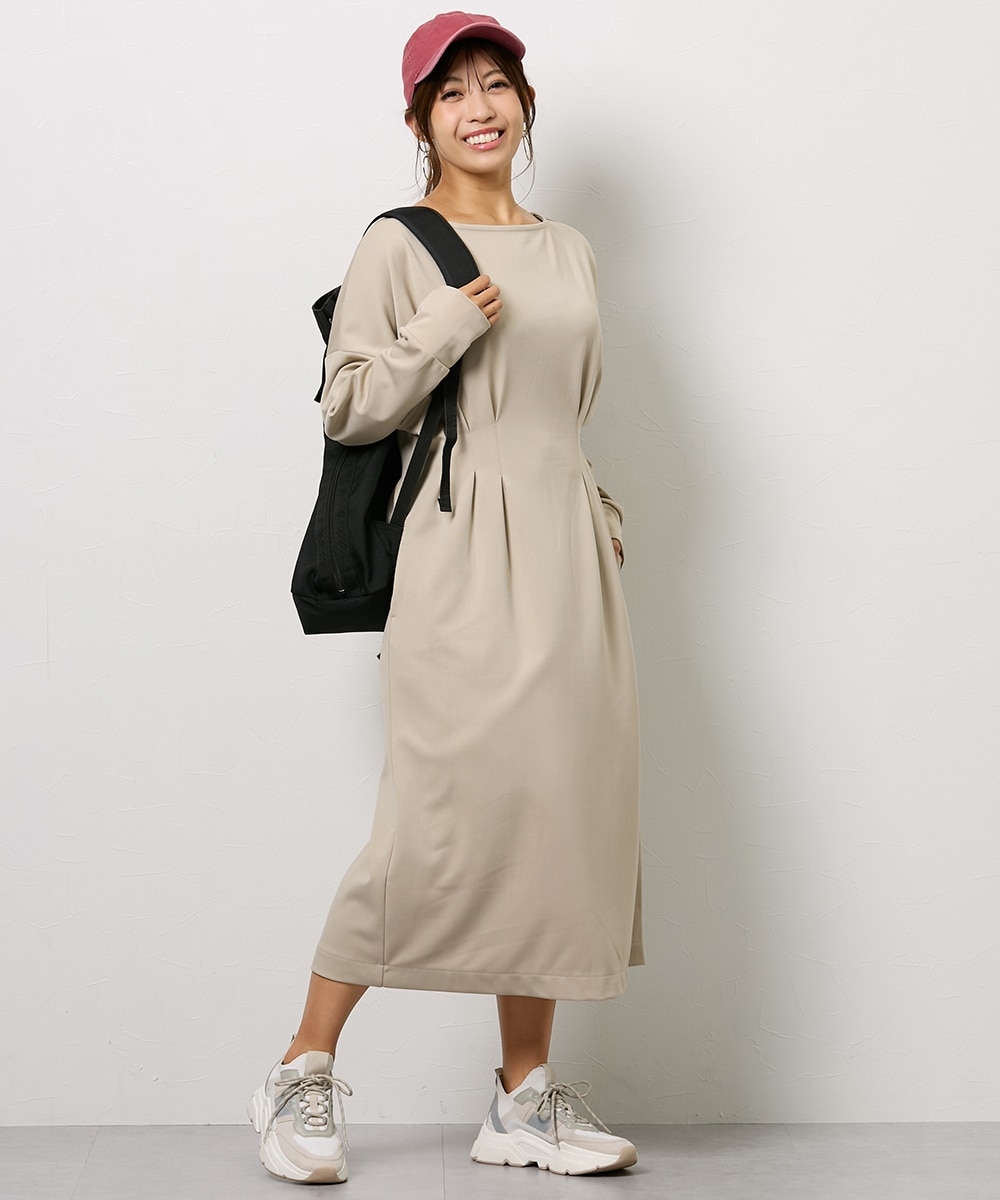 大きい胸専用】ストレッチウエストタック長袖ドルマンワンピース 通販
