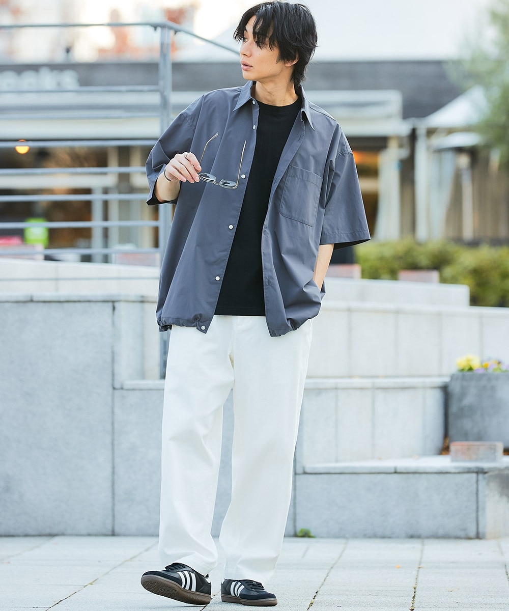 綿100％ヘビーウェイトオーバーサイズ5分袖Tシャツ（胸ポケット付