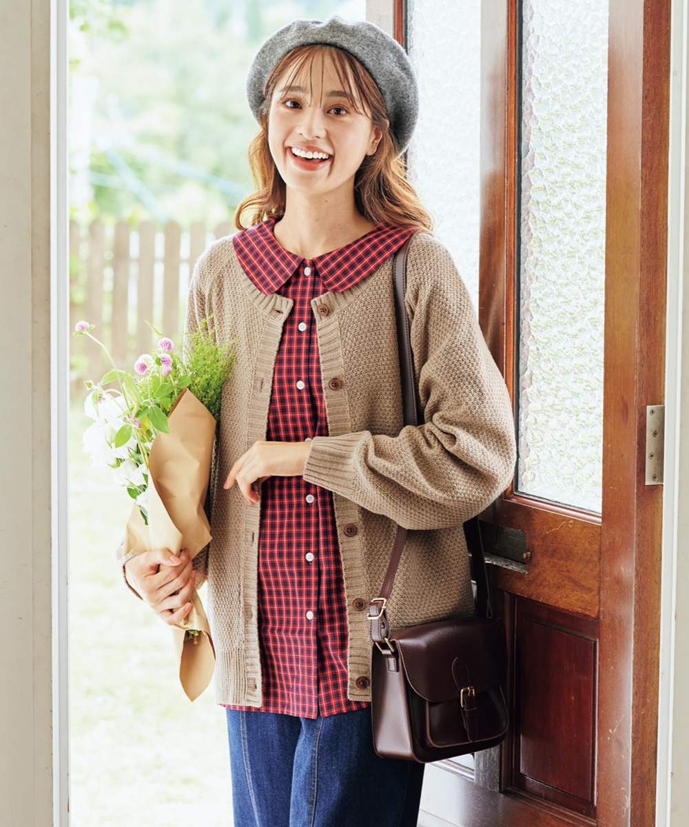 大きいサイズ 2点セット（丸首ゆるカーディガン＋ビッグカラー