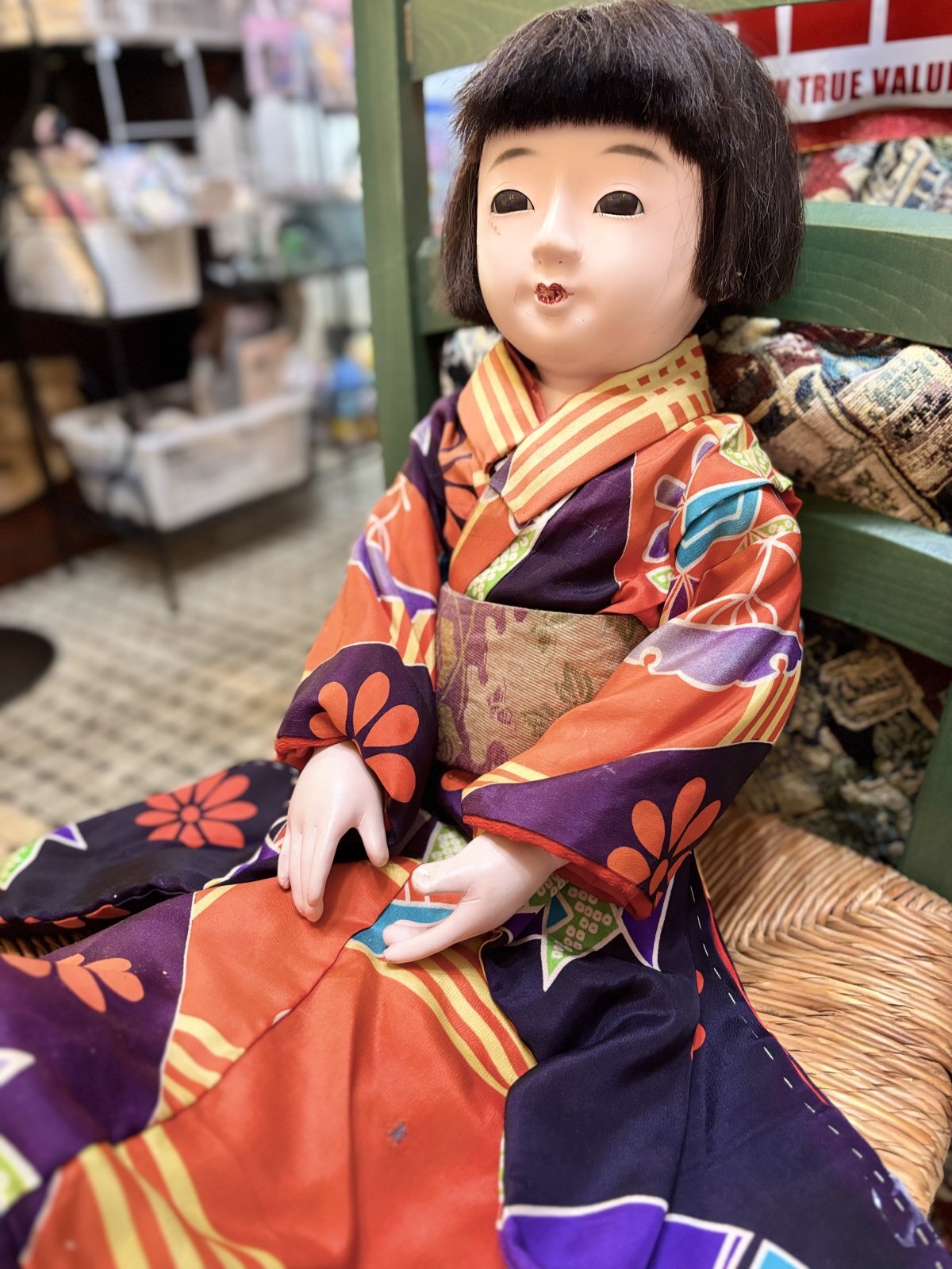 大きな大正時代の市松人形『明仙のお着物』人毛 傷有 経年劣化有63cm