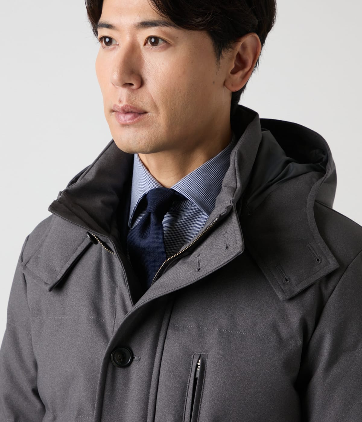 撥水・防風】ポリエステルツイル ラミネート スタンドフードダウン