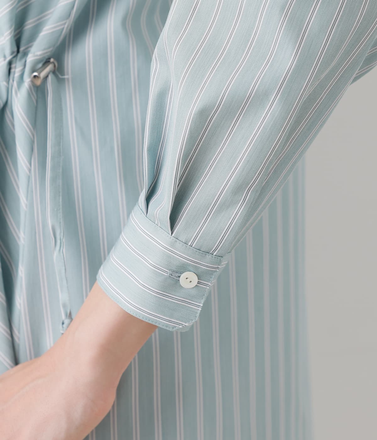 L】カラードストライプ 9分袖切替シャツワンピース(54412224-2024