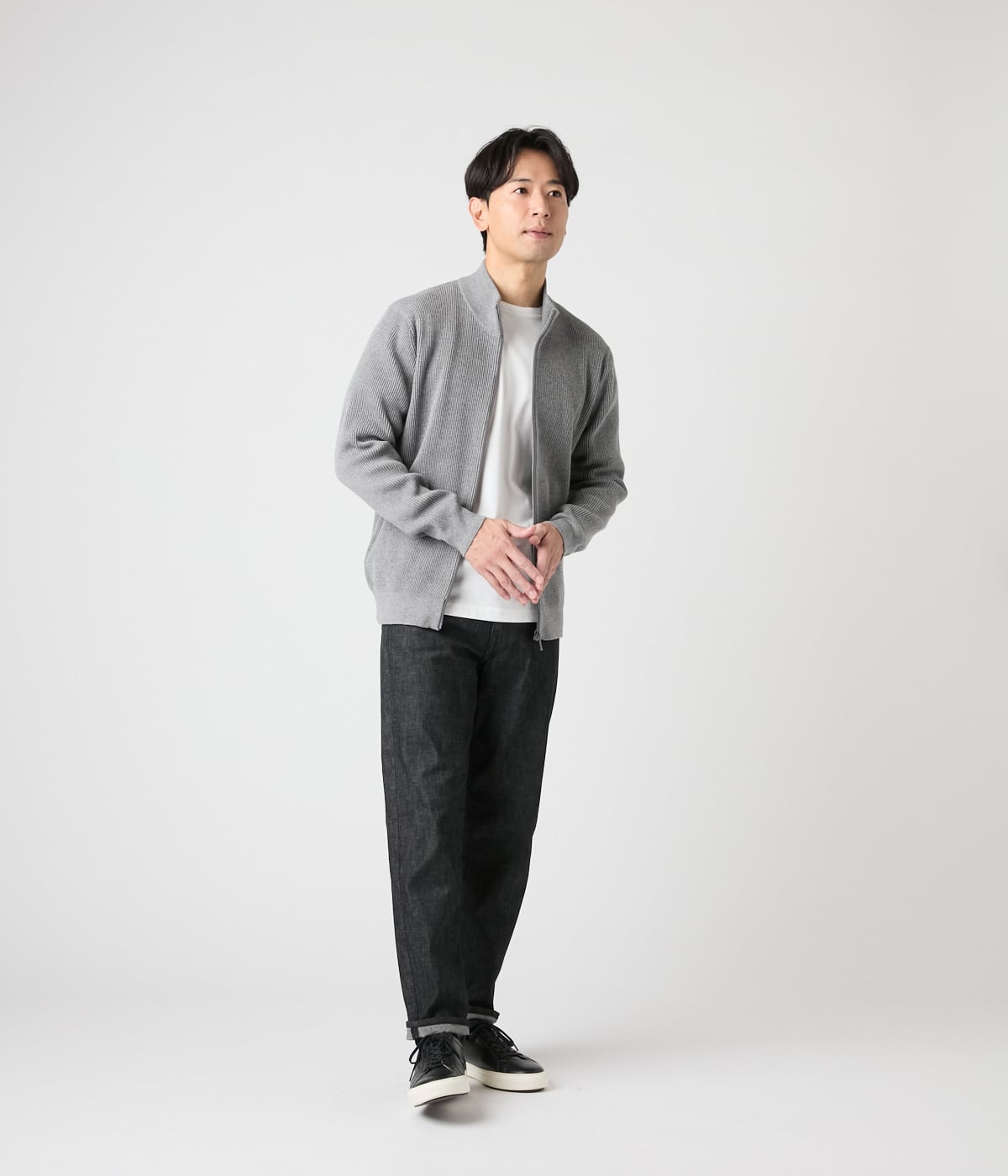 ウォッシャブル】片畦 スタンドカラーフルジップアップニット(16546526