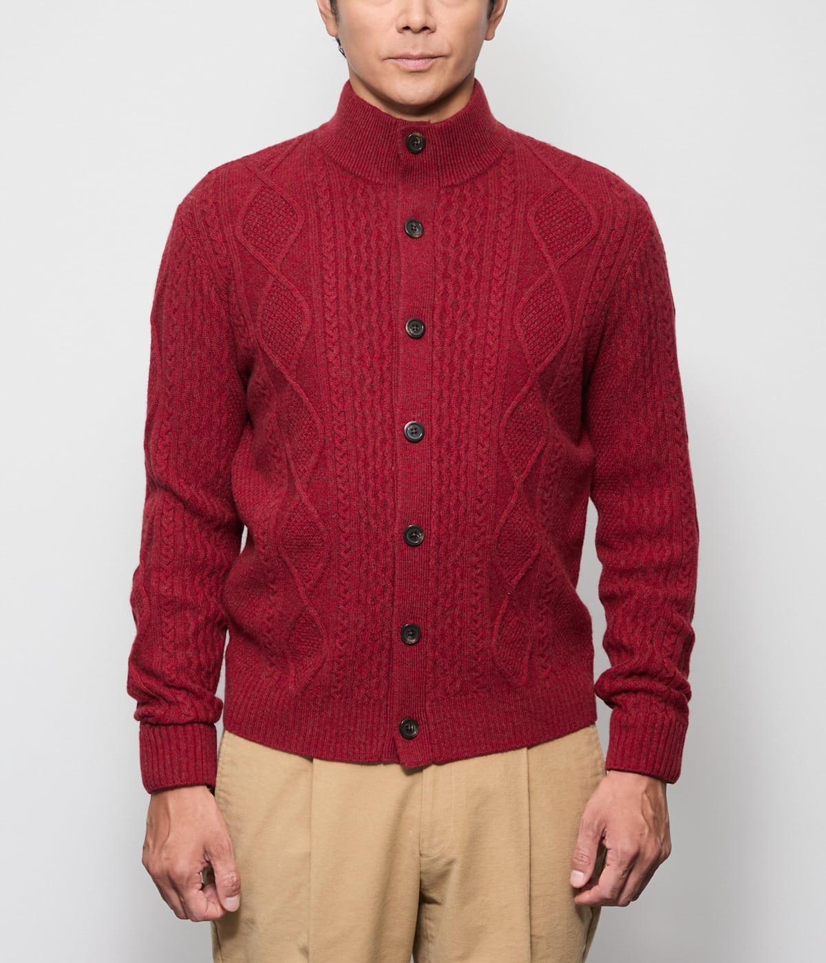 カシミヤ混 ケーブル スタンドカラーカーディガン(11536528-2025