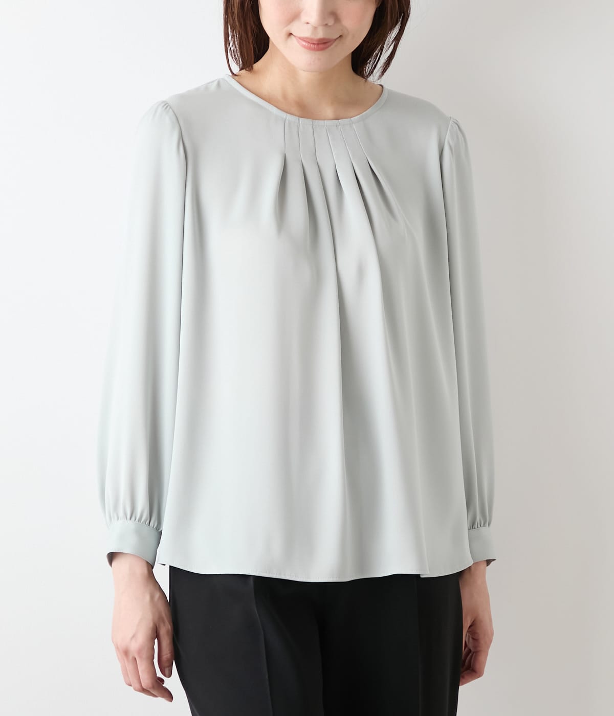 ジョーゼットサテン フロントタック9分袖ブラウス(51616158-2025