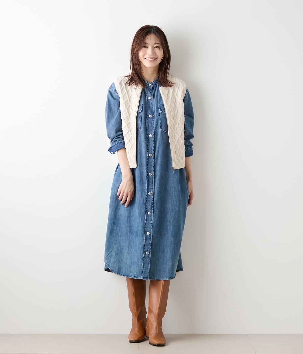 手洗い可能】ウール混リリヤーン ダイヤ柄ニットベスト(51796611-2025