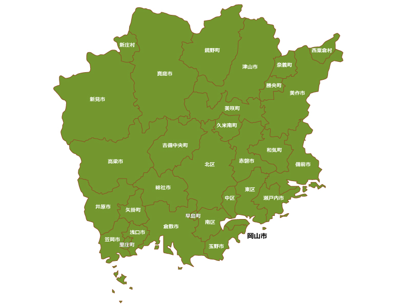 岡山県（市区町村別）の地図イラスト素材 | イラスト無料・かわいい