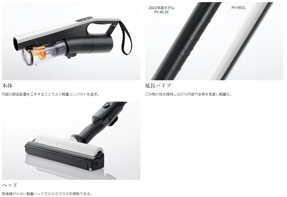 スティック型掃除機 ホワイト PV-BS1L-W サイクロン式 /コードレス｜の