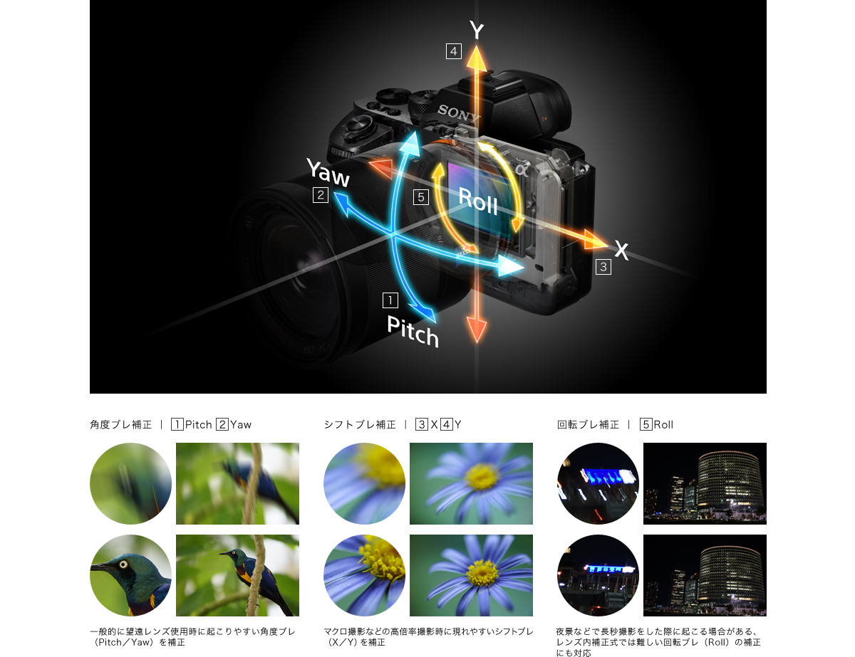 α7S II 特長 : 光学式5軸ボディ内手ブレ補正 | デジタル一眼カメラα
