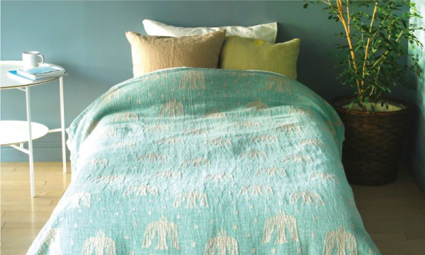 リネン＆シュニールコットン シングルブランケット 140×180cm birds in