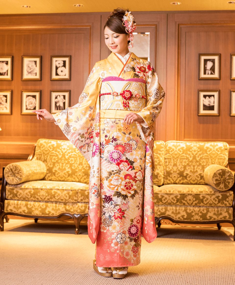 黄色ピンク四季花[FS0777] | 成人式振袖レンタル京都さがの館