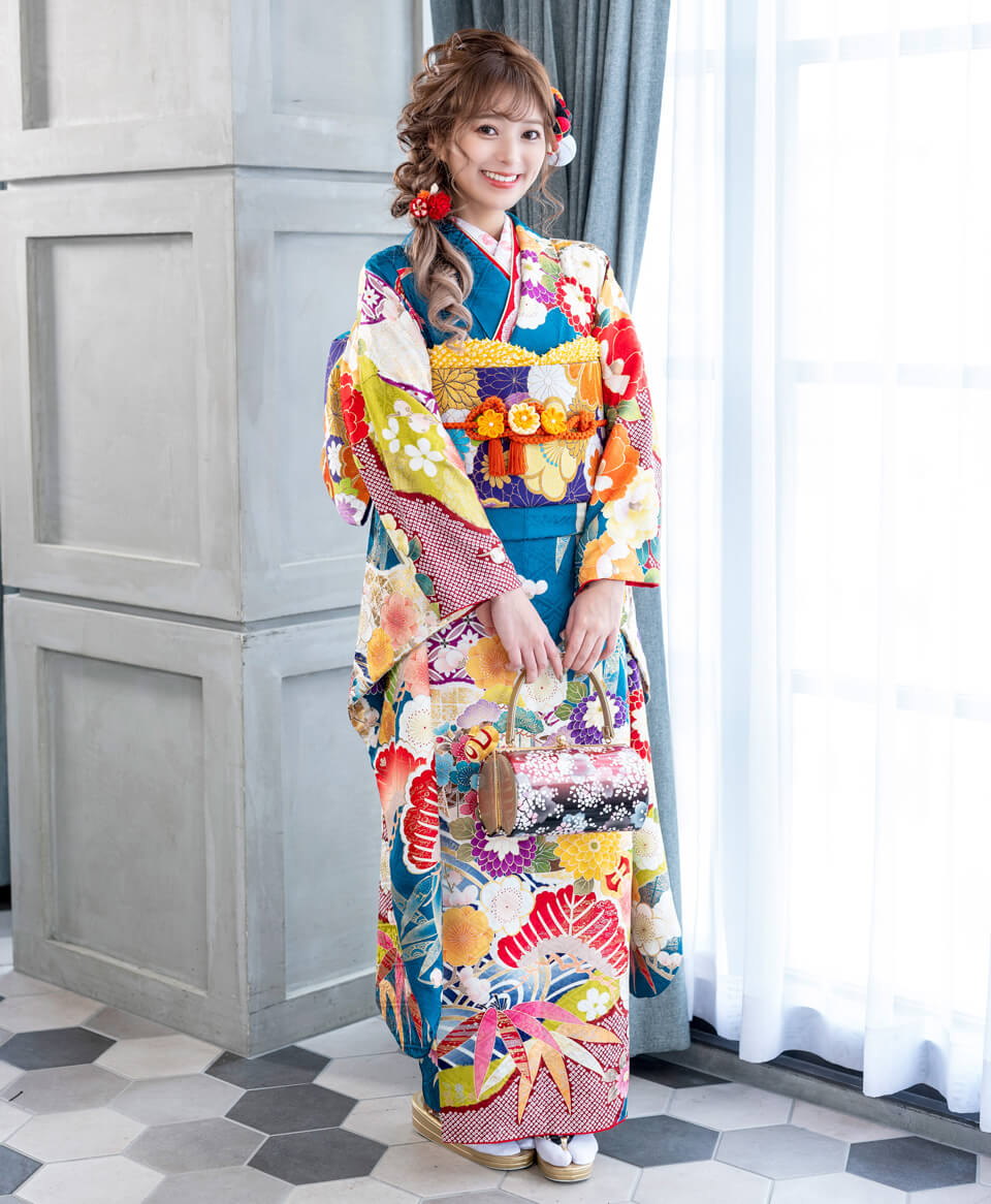 青緑菊に松竹梅[FS1077] | 成人式振袖レンタル京都さがの館