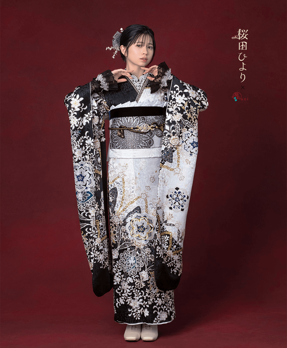 黒地白華紋［FR5034］ | 成人式振袖レンタル京都さがの館