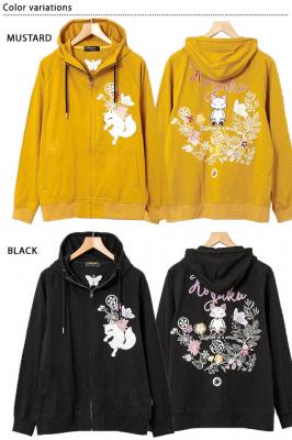 リースの中の狐のぬいぐるみ」総刺繍薄手パーカー 今昔 KJ-29200 和柄