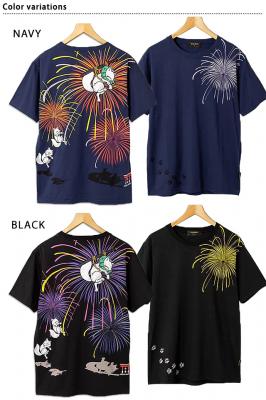花火大会半袖Tシャツ 今昔 KJ-26014 和柄 和風 狐 きつね キツネ 夏
