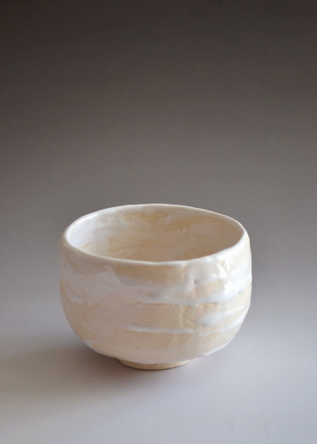 カニ彫白楽茶碗 水月焼 好川恒方作Antique Sam's Collection 茶道具