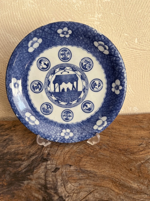 古染付 李朝 古玩 鳥の図 中皿 1客 李朝 白磁 染付 古染 鳥の図 青華