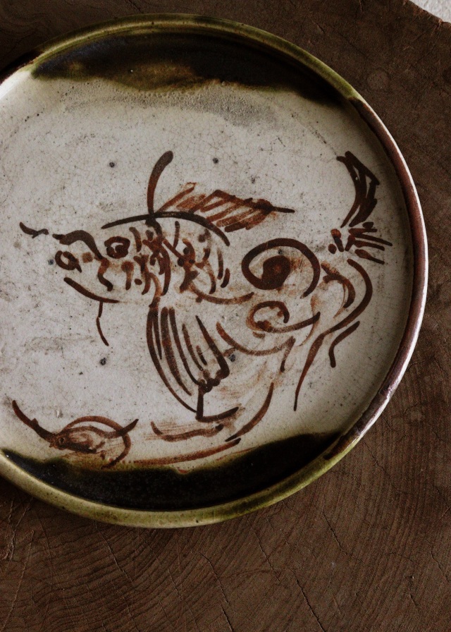 織部行灯皿 金魚図 織部皿 骨董 茶盤 Antique Sam's Collection