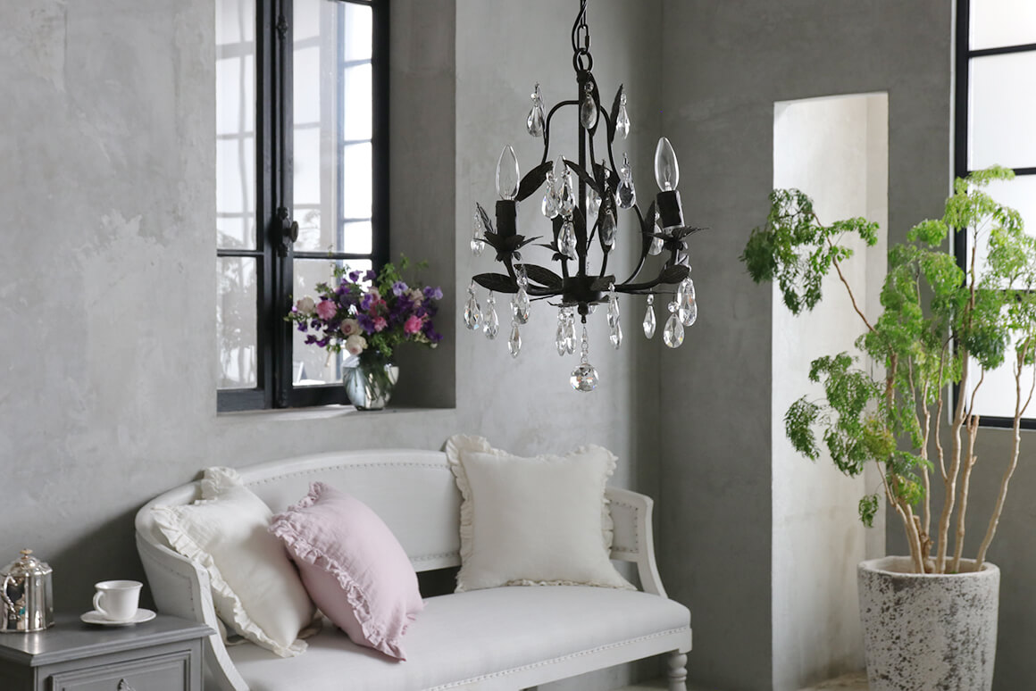 SGDシャンデリア3灯Stinaシャビーグレー - サラグレース